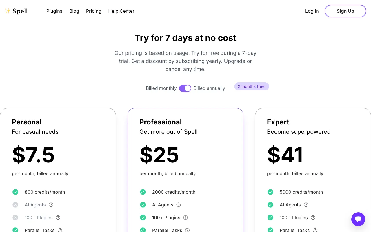 Spell AI — pricing page