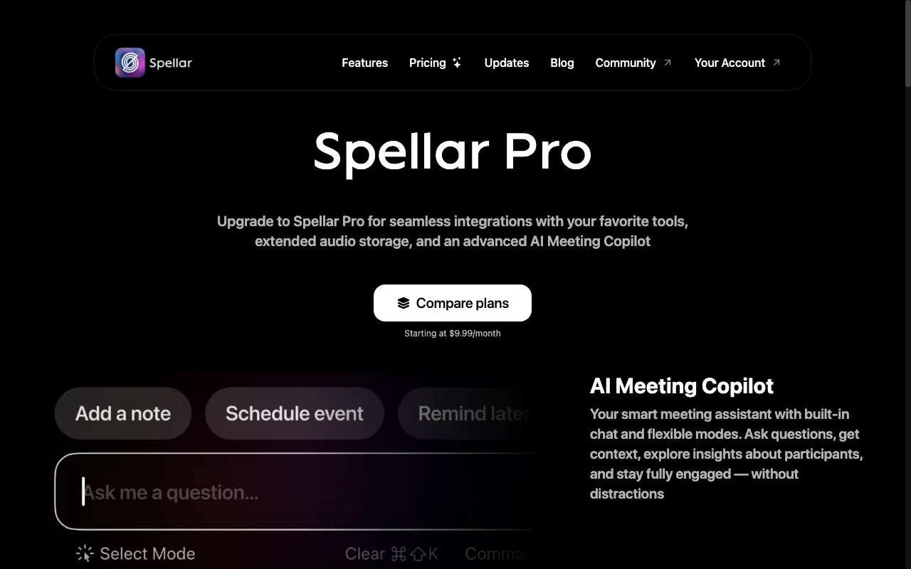 Spellar AI — pricing page