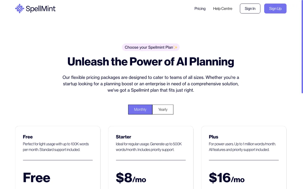 Spellmint — pricing page