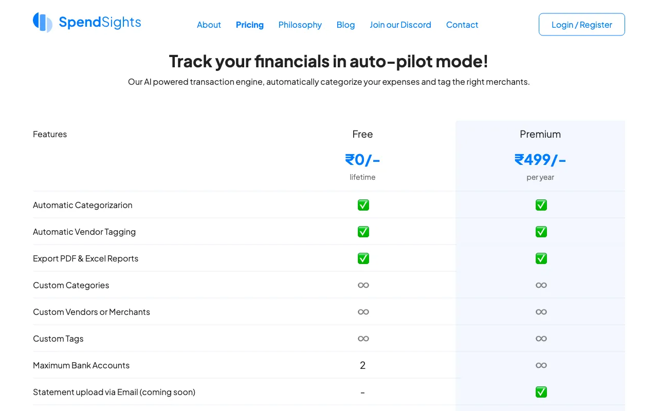 SpendSights — pricing page