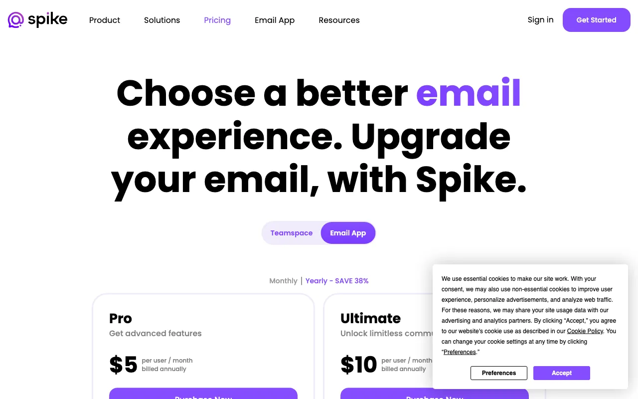 Spike — pricing page