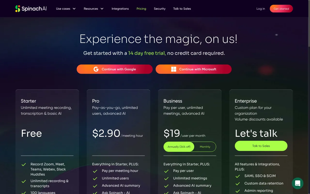 Spinach AI — pricing page