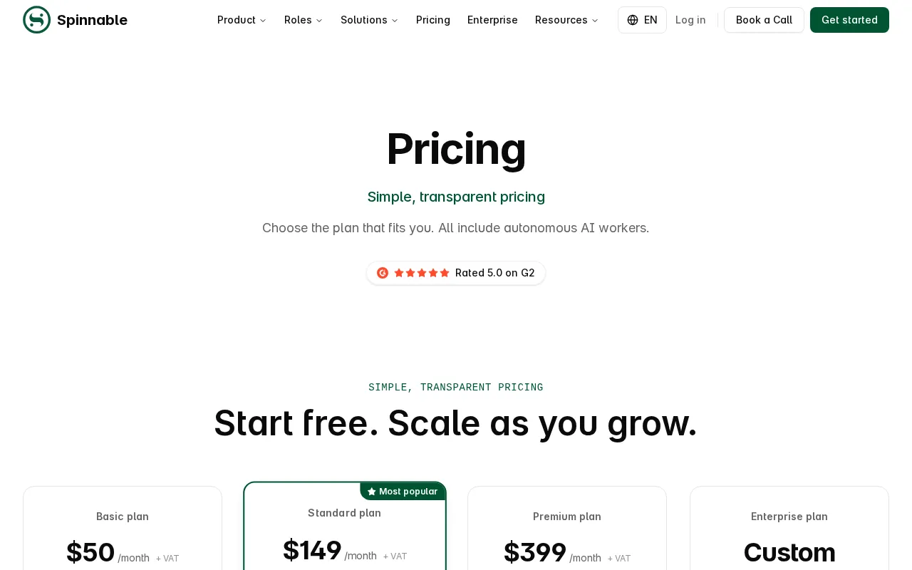 Spinnable AI — pricing page