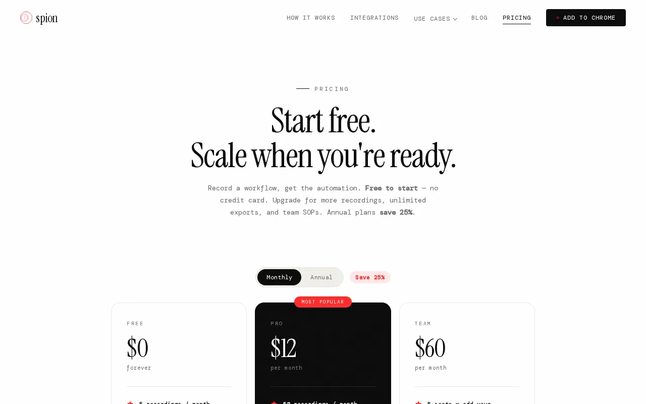 Spion — pricing page
