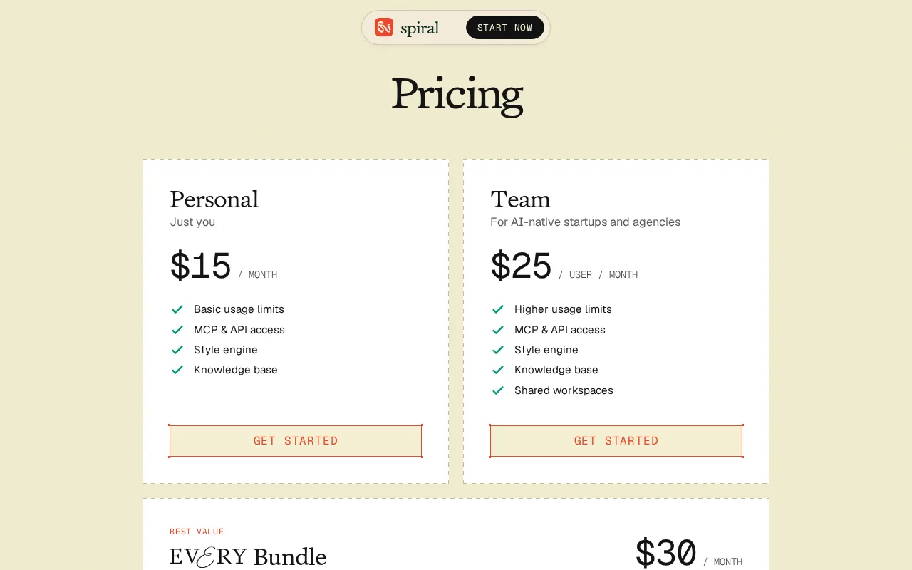 Spiral — pricing page