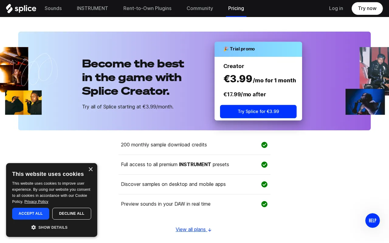 Splice — pricing page