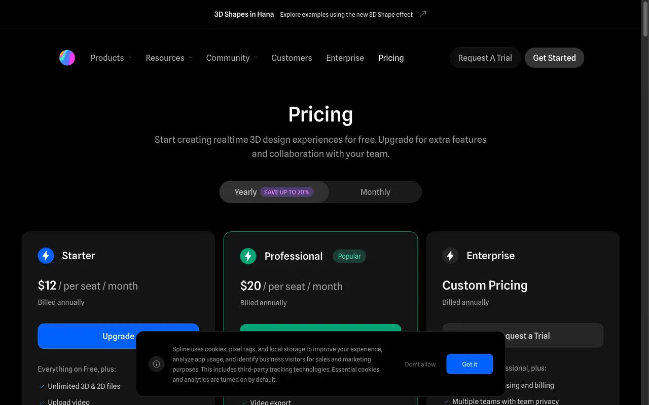 Spline AI — pricing page