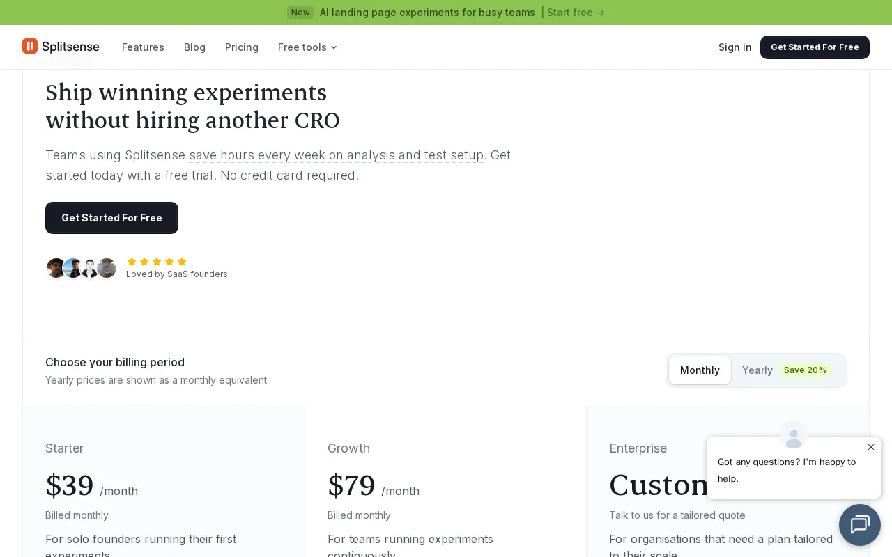 Splitsense — pricing page