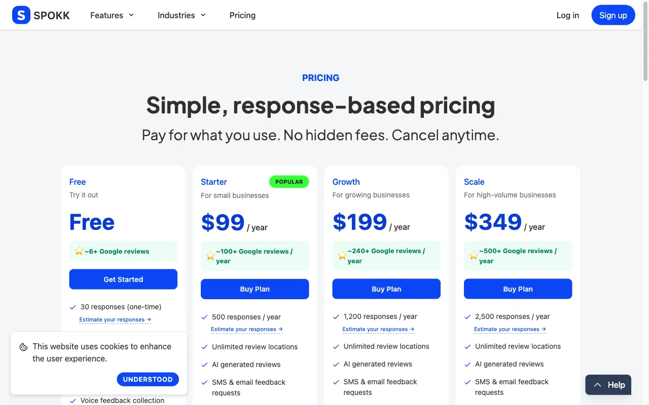 Spokk — pricing page