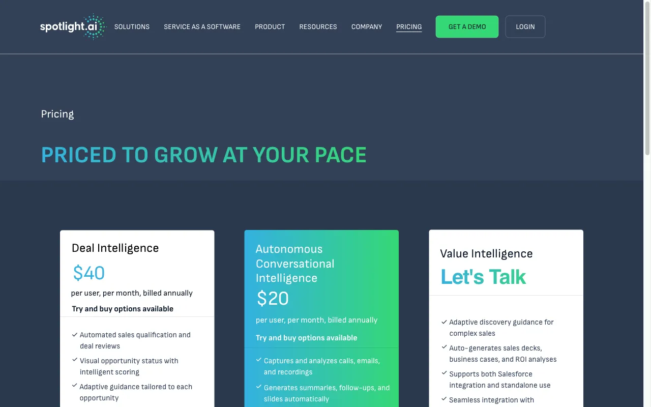 Spotlight — pricing page