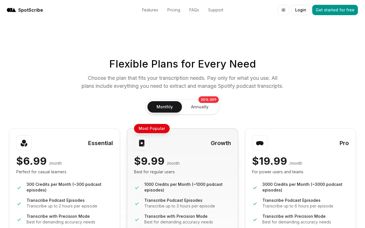 SpotScribe — pricing page