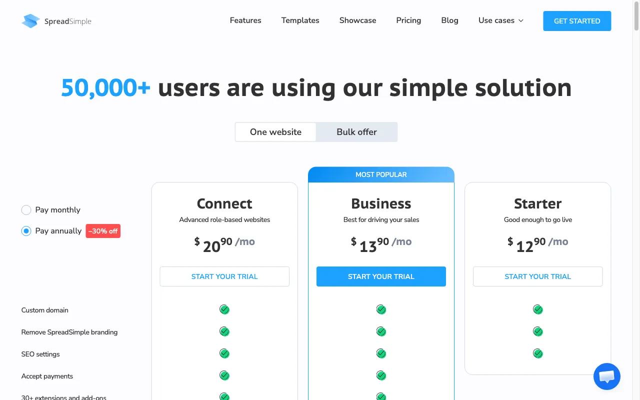SpreadSimple AI Creator — pricing page