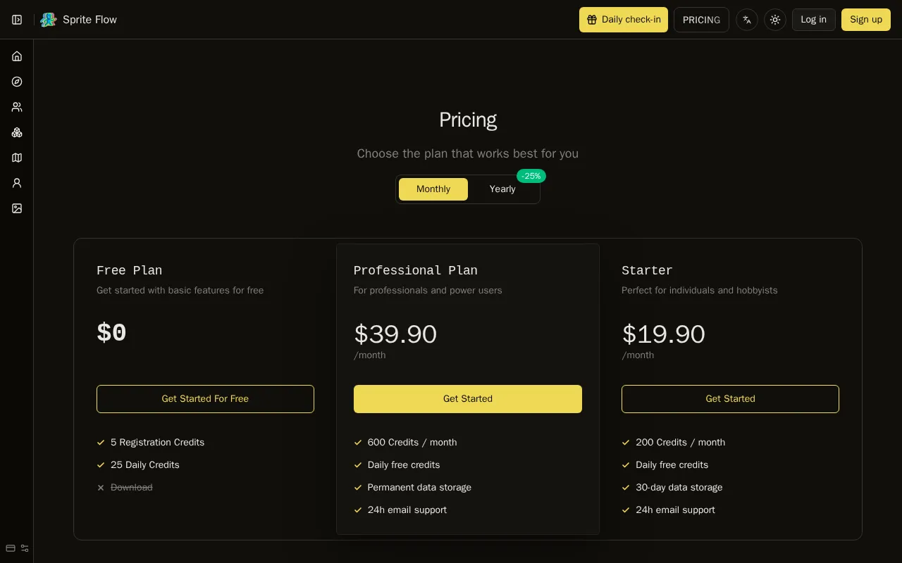 Sprite Flow — pricing page