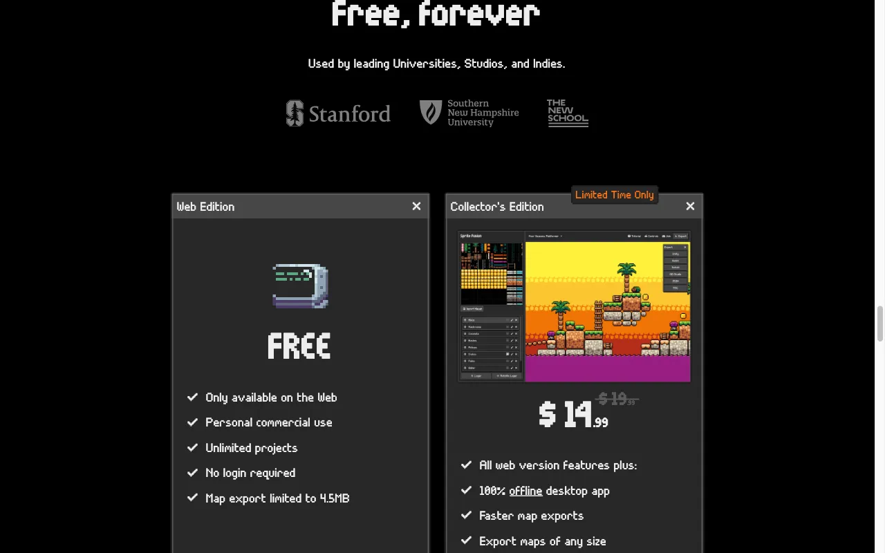 Sprite Fusion — pricing page