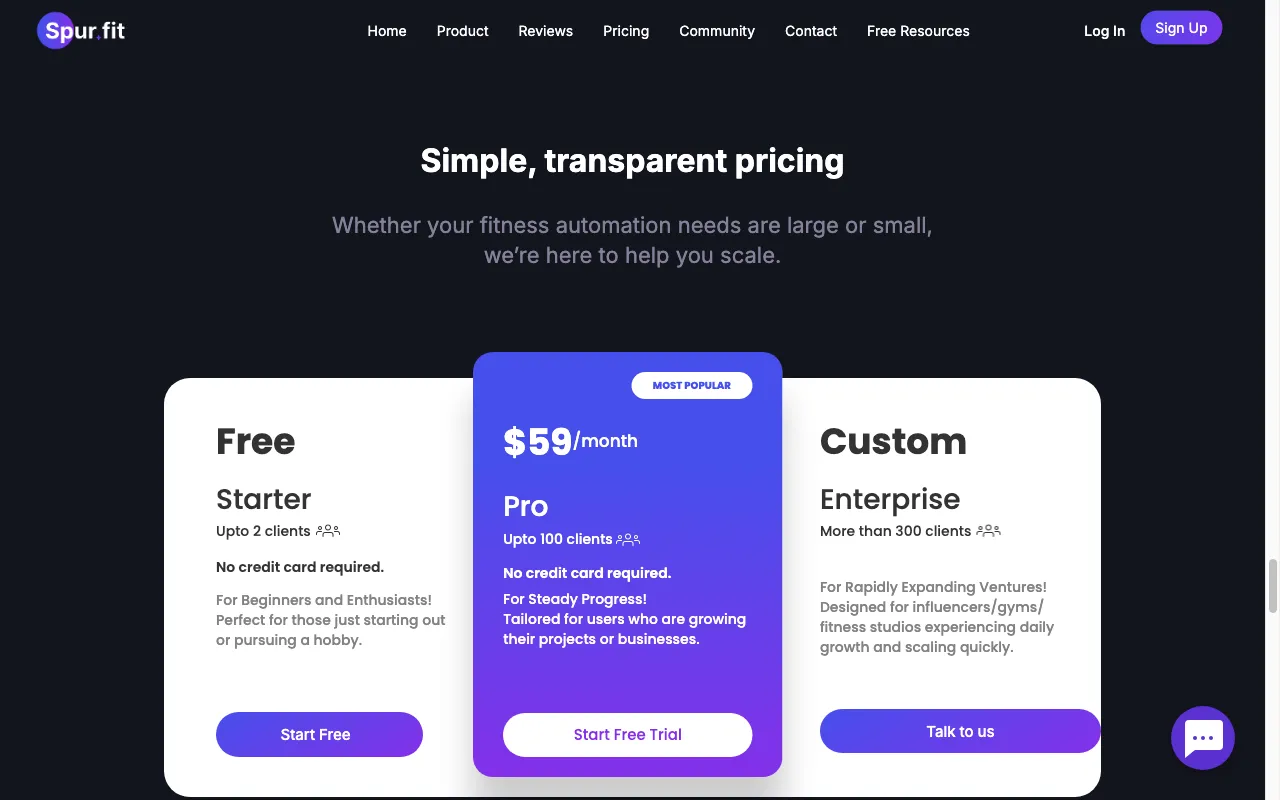 Spur.fit — pricing page