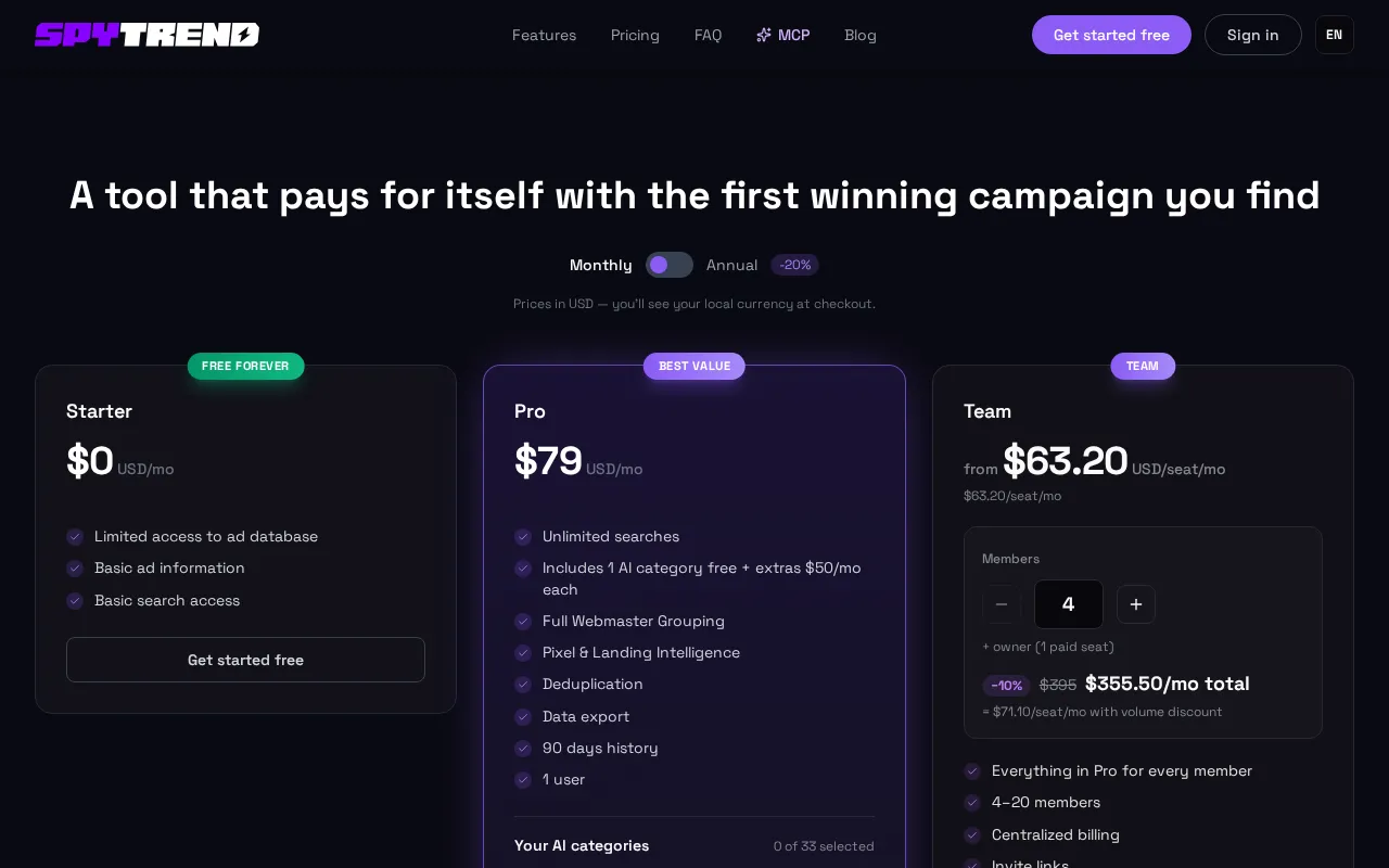 SPYTREND — pricing page