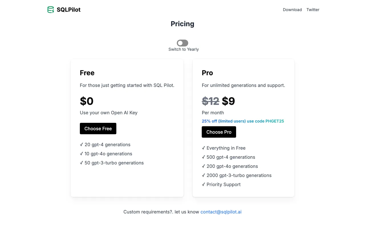 SQLPilot — pricing page