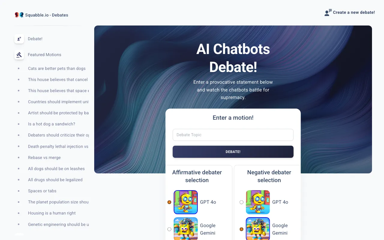 Squabble AI Debates — preview screenshot