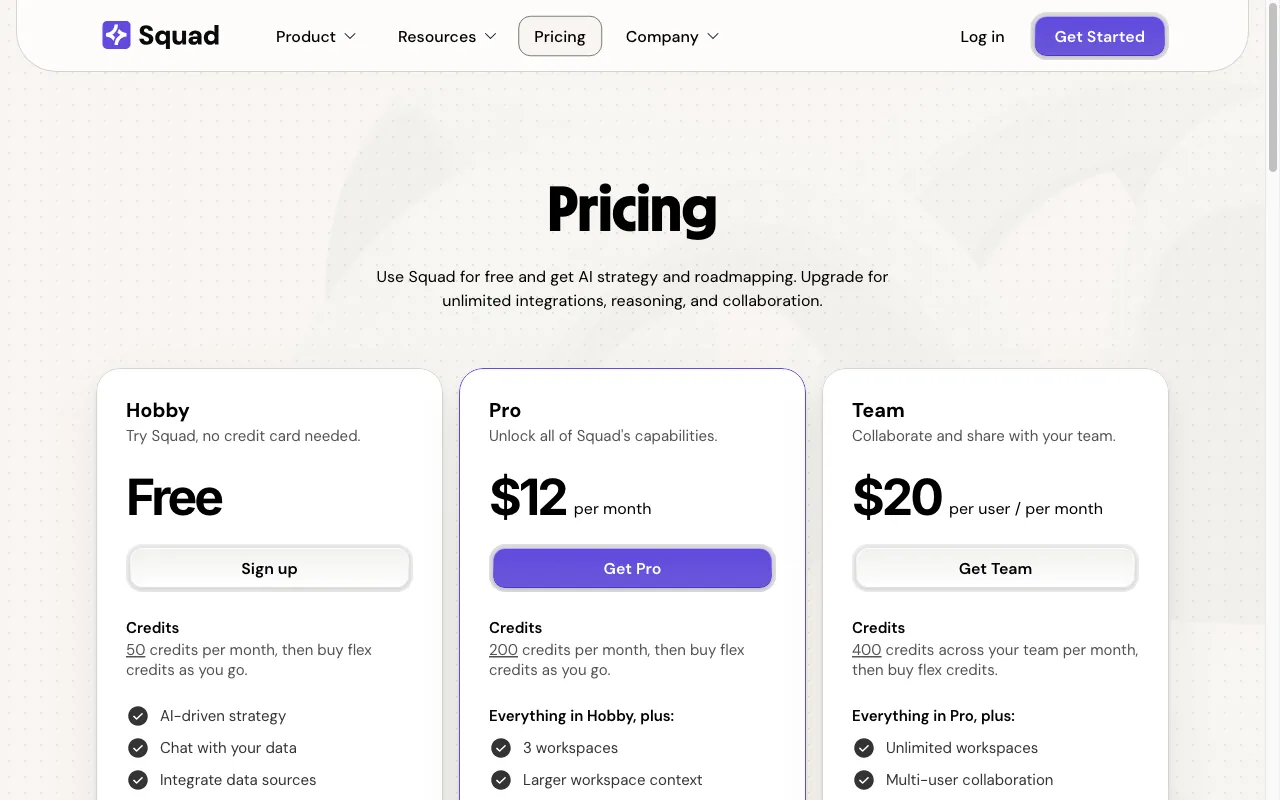 Squad AI — pricing page