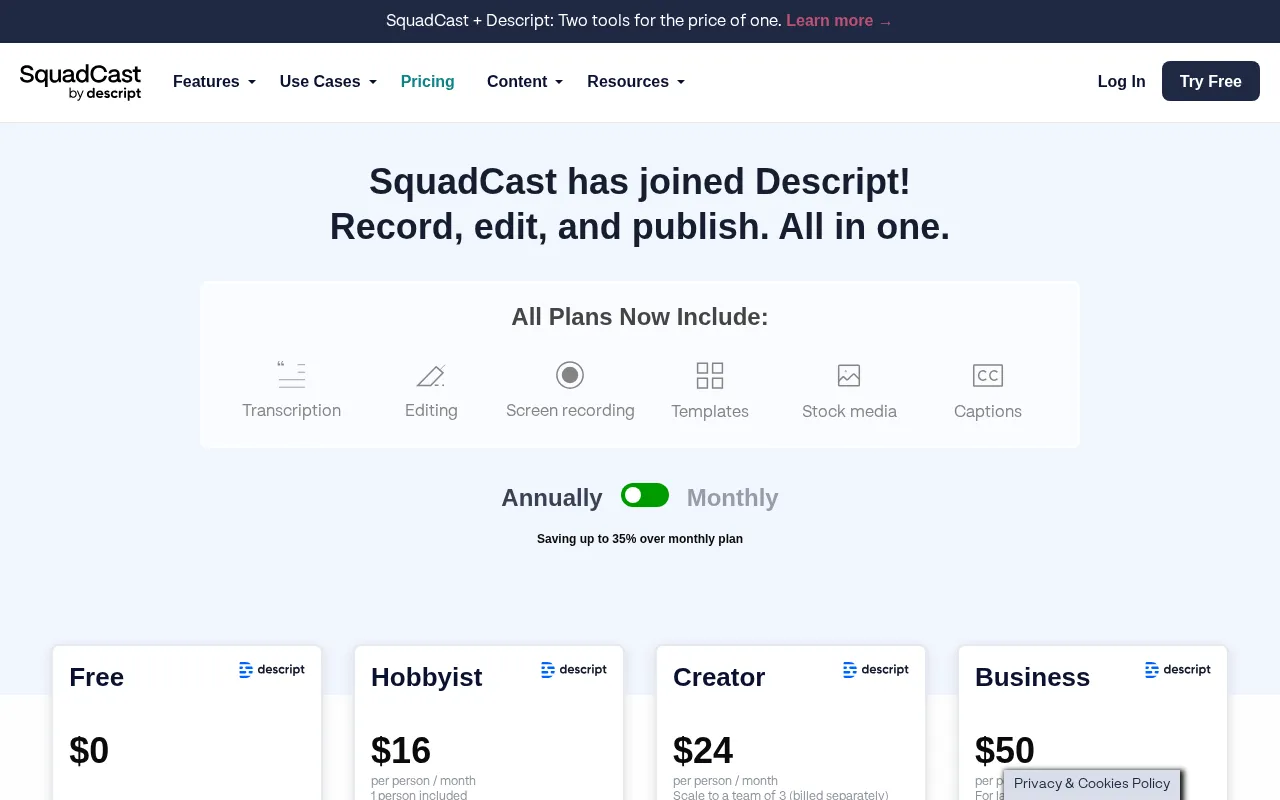 Squadcast — pricing page