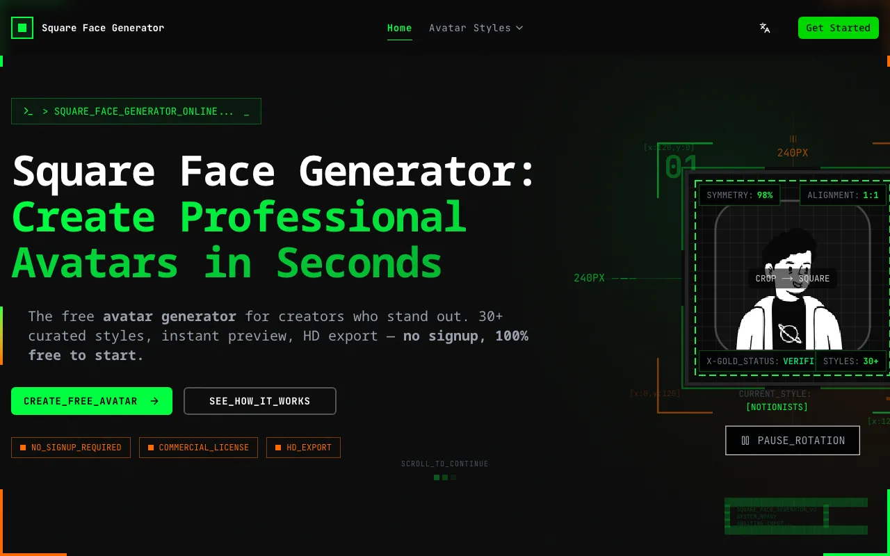 Square Face Generator — preview screenshot