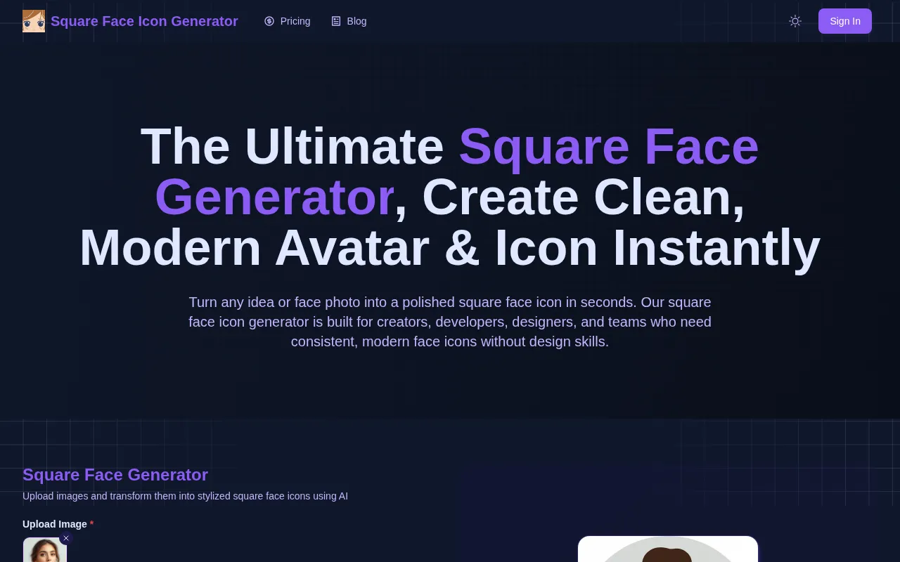 Square Face Icon Generator — preview screenshot