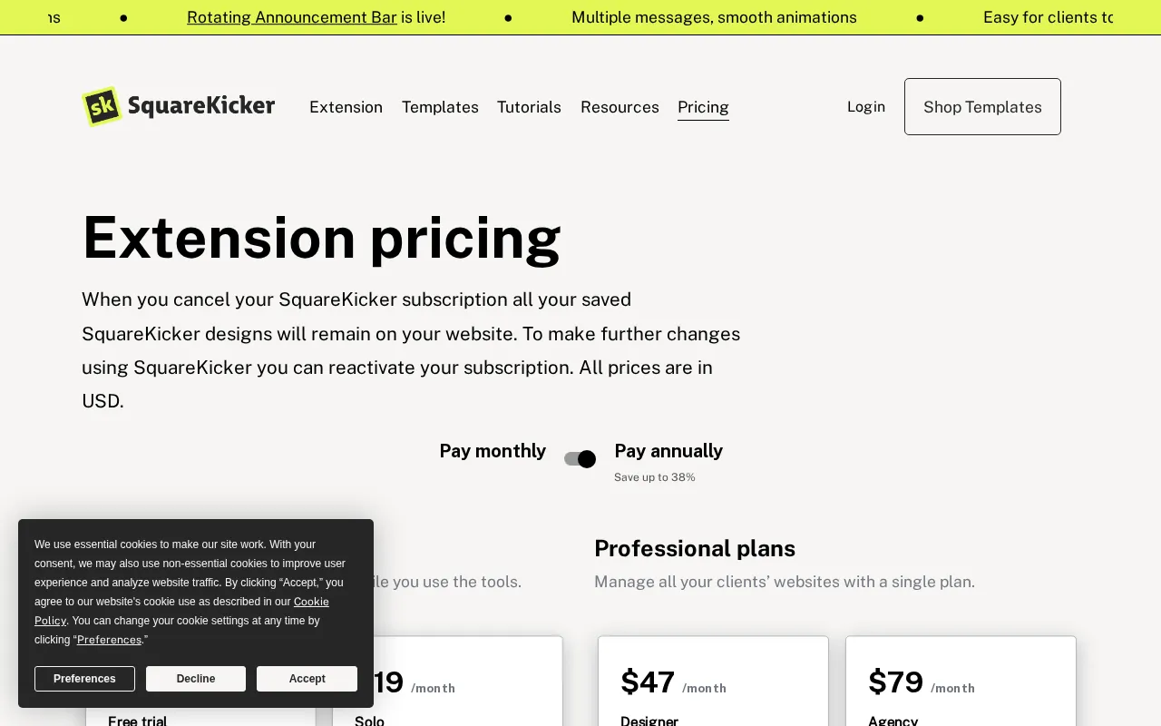 SquareKicker — pricing page