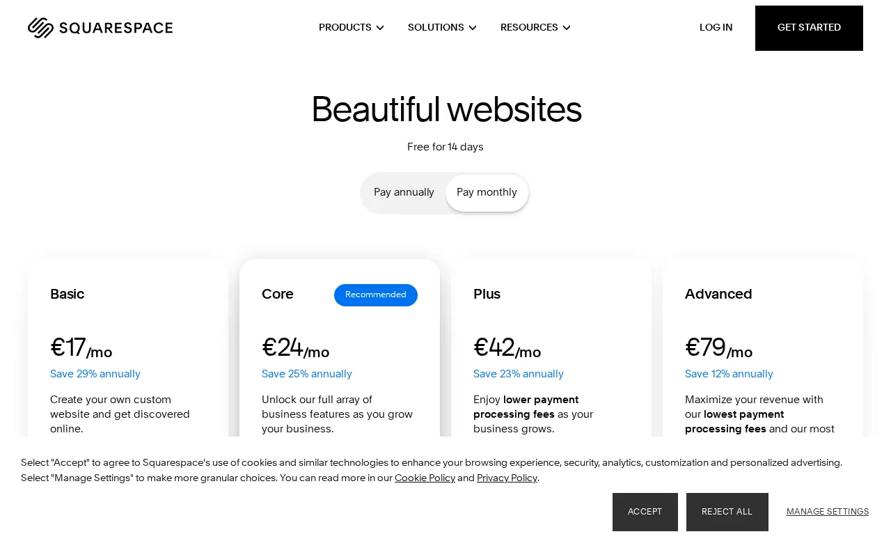 Squarespace — pricing page