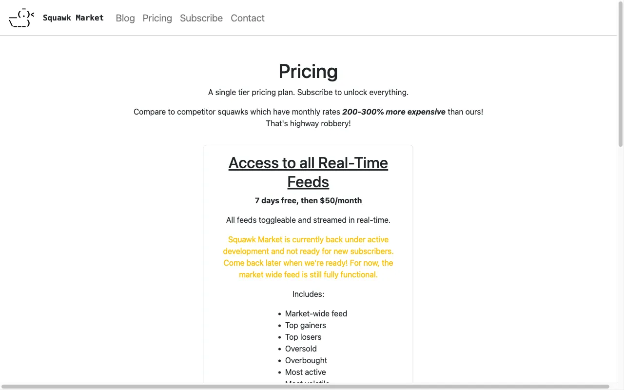 Squawk Market — pricing page