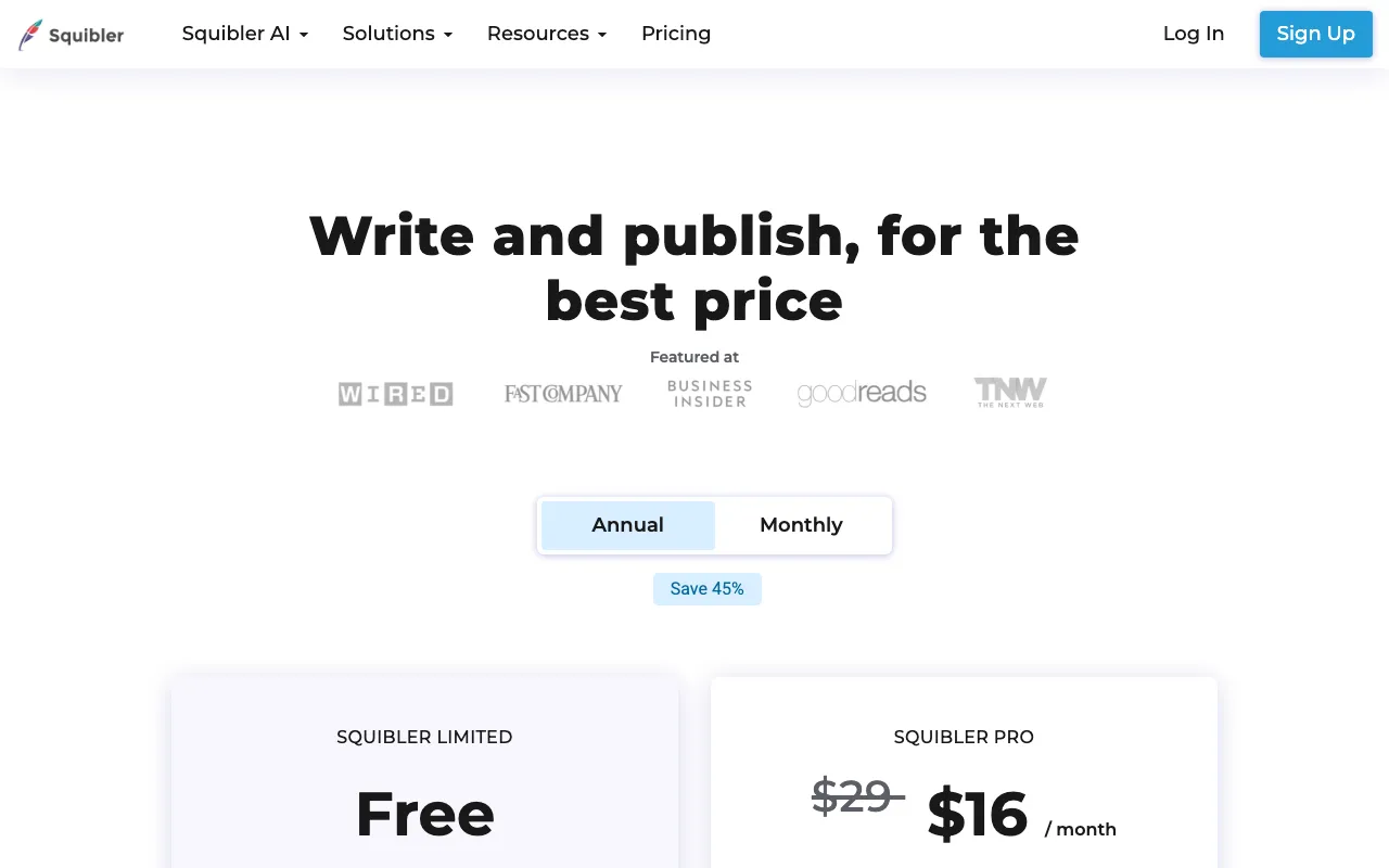 Squibler — pricing page