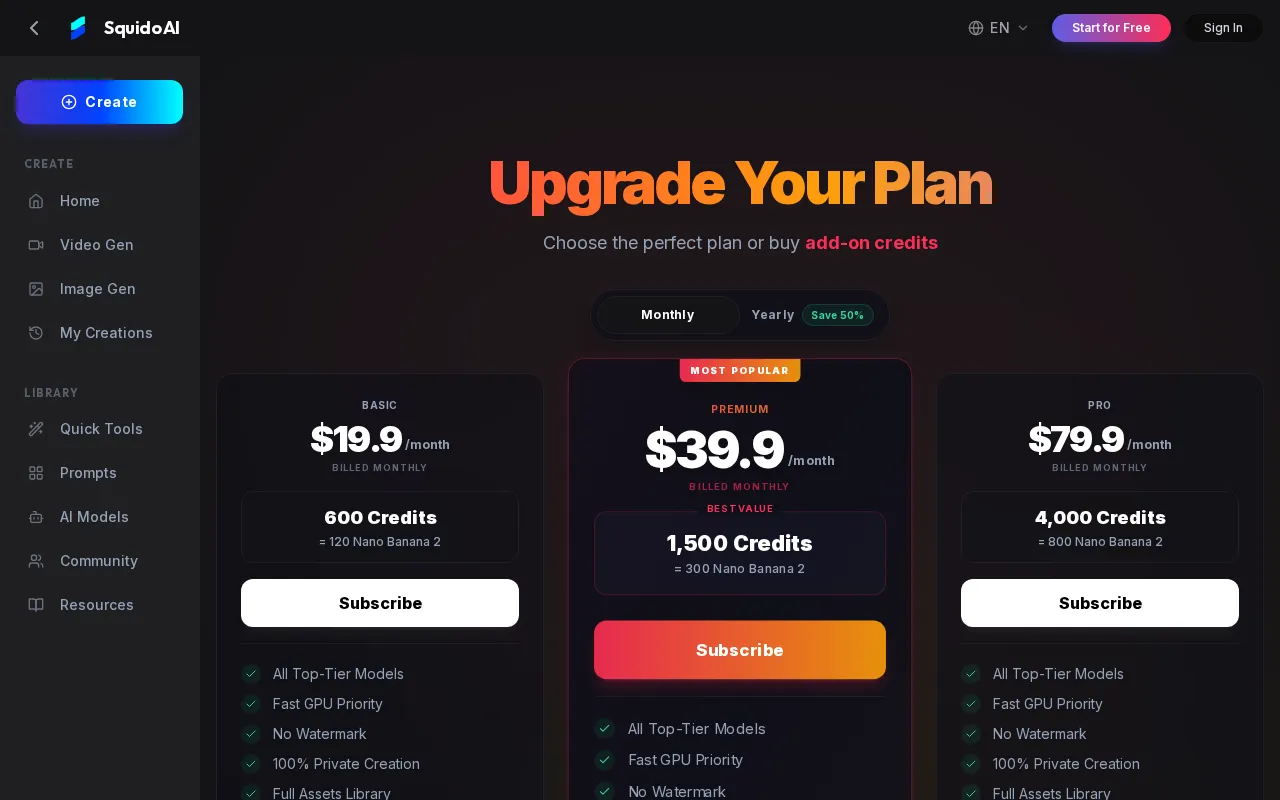 Squido AI — pricing page