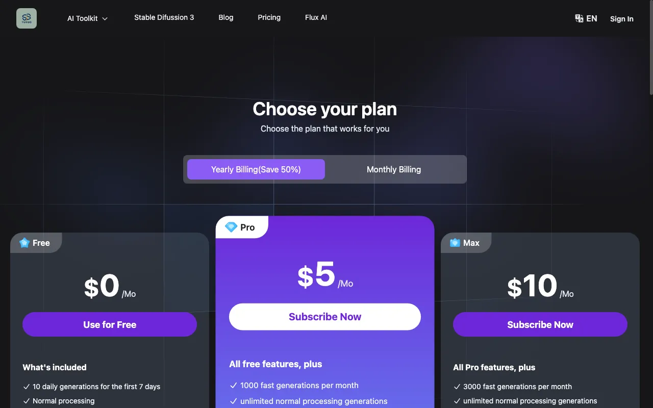 SDXLTurbo.ai — pricing page