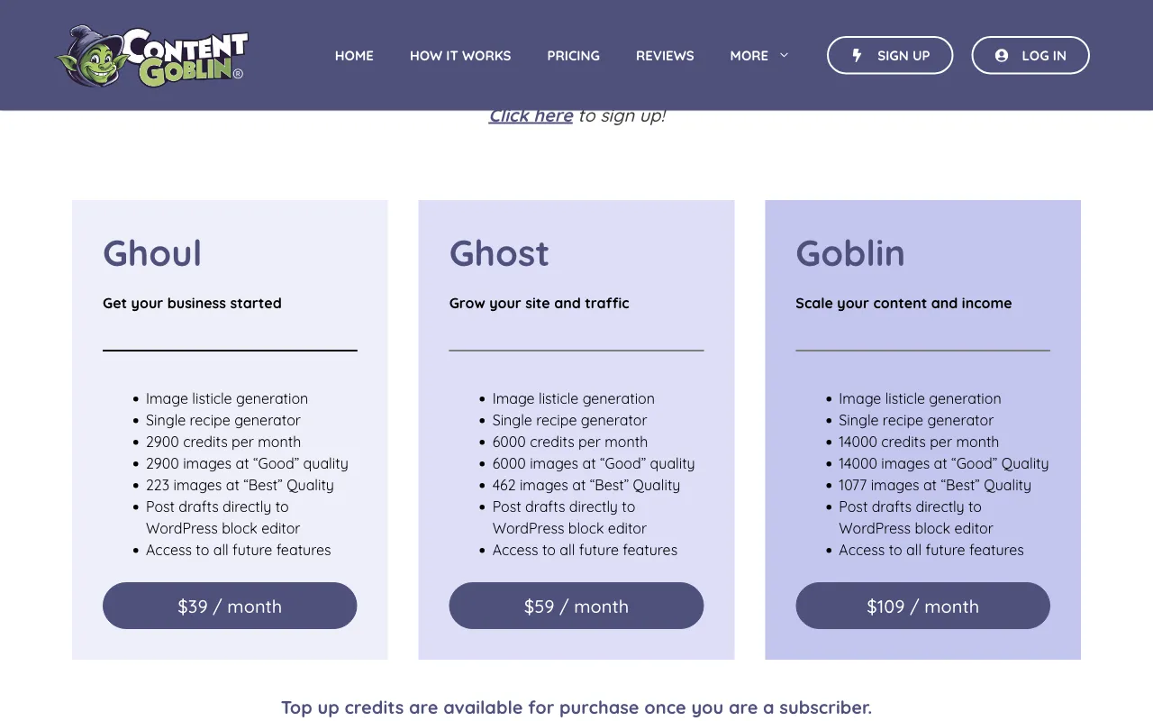 Content Goblin — pricing page