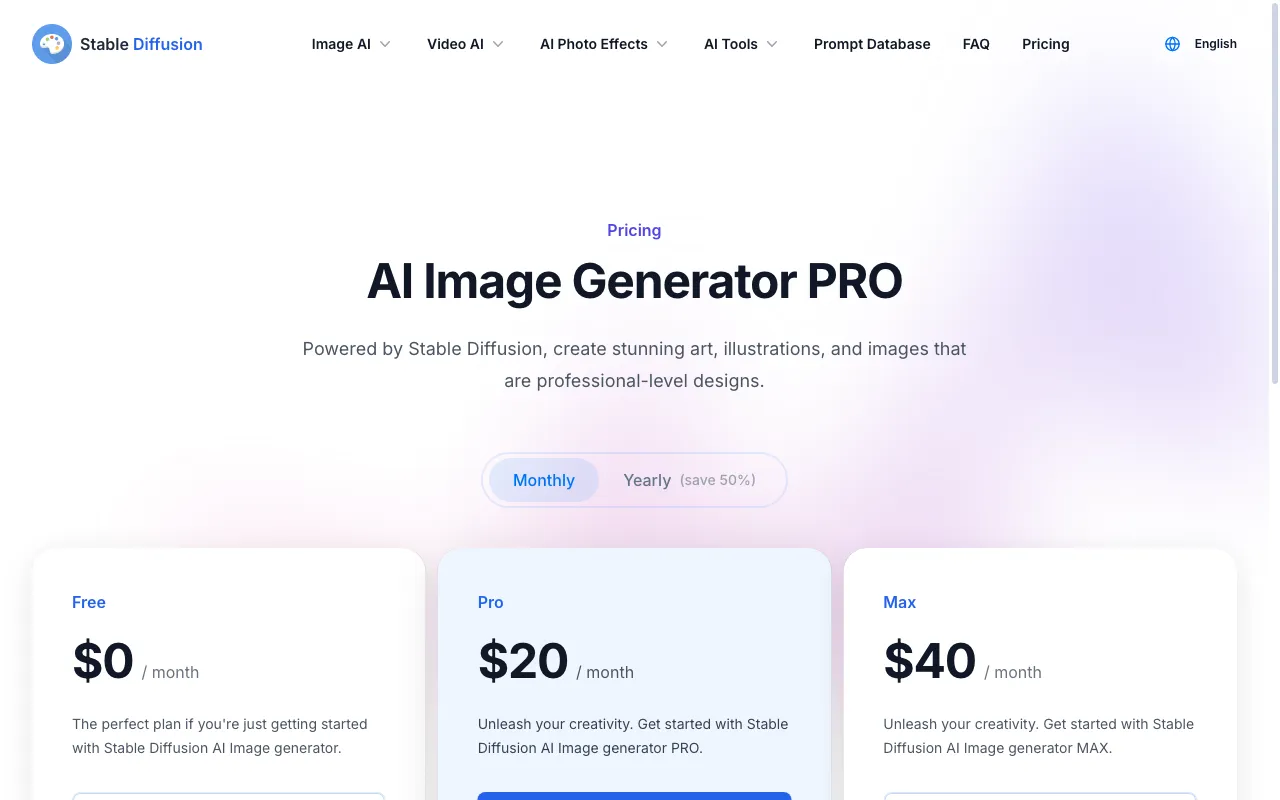 Stable Diffusion Web — pricing page