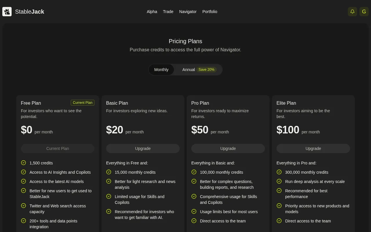 StableJack — pricing page