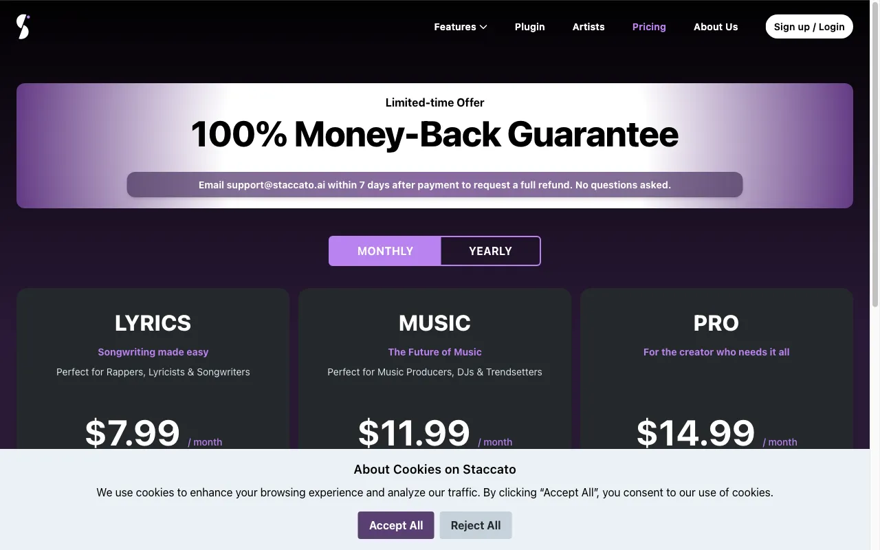 Staccato — pricing page