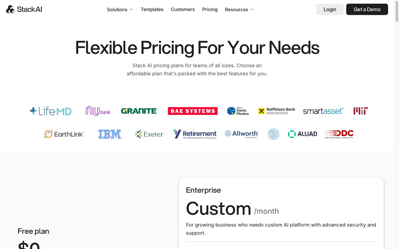 Stack AI — pricing page