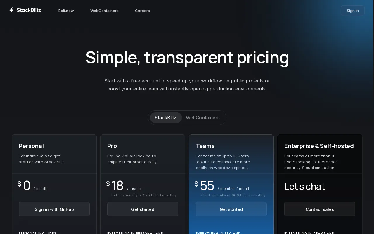 StackBlitz — pricing page