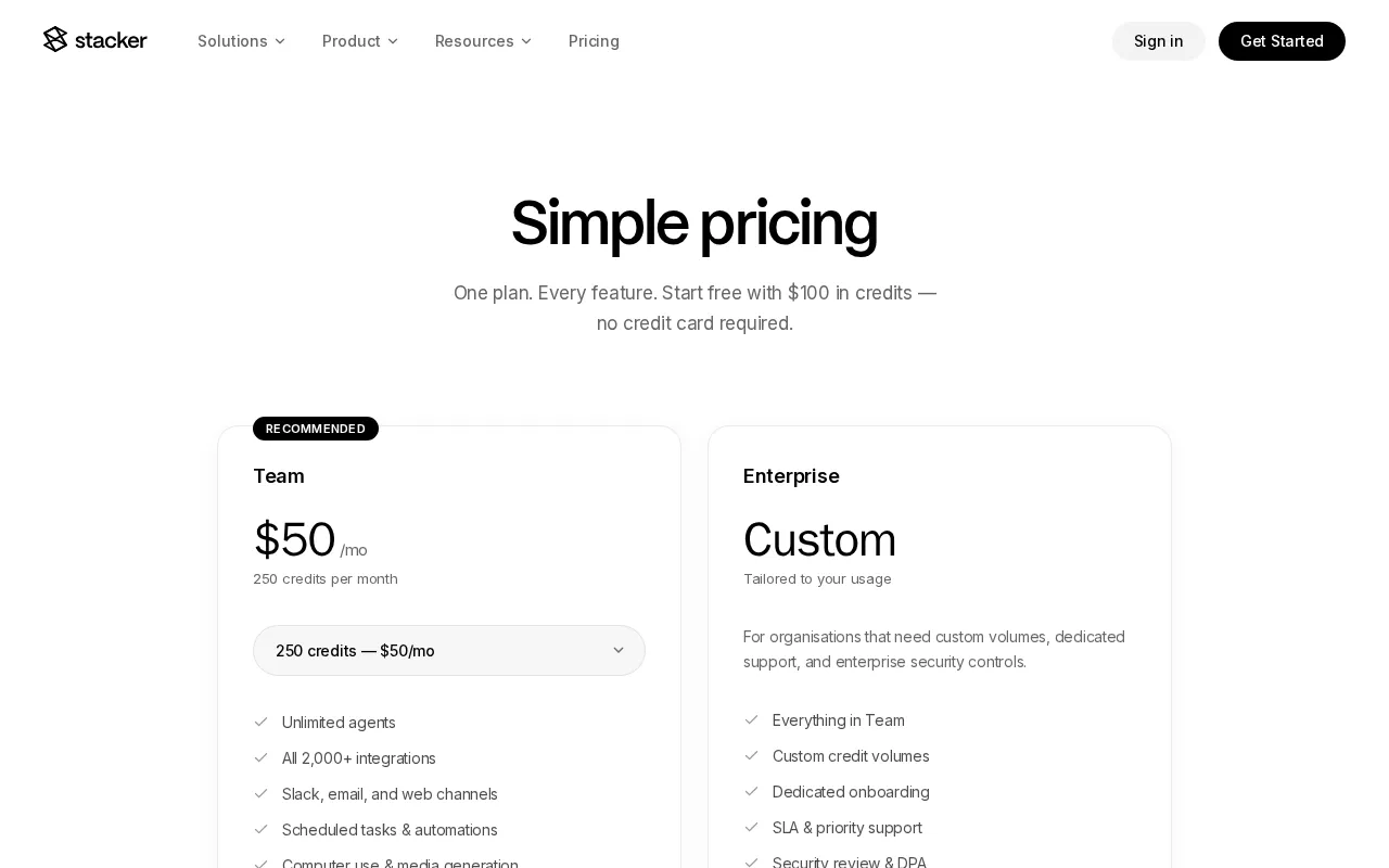 Stacker — pricing page