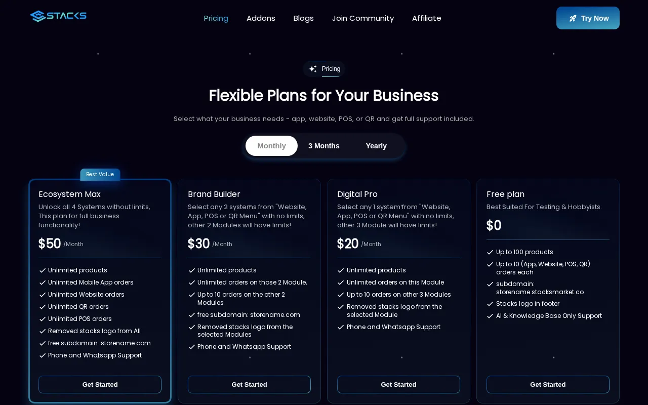 Stacks — pricing page