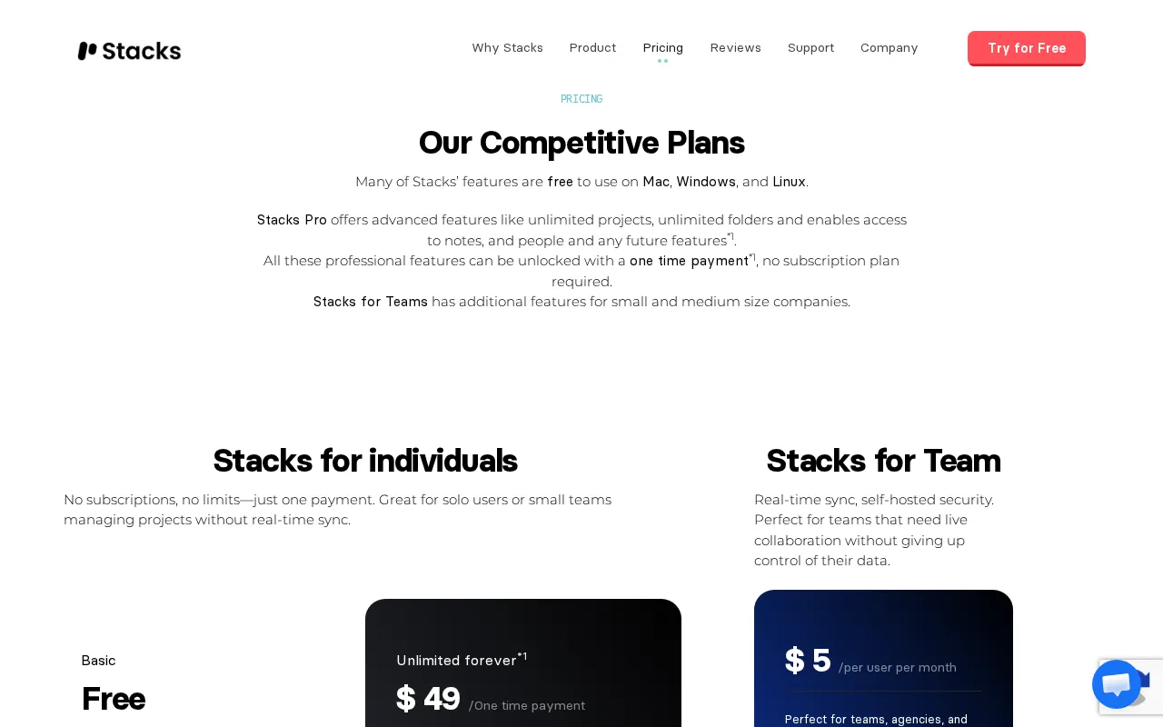 Stacks — pricing page