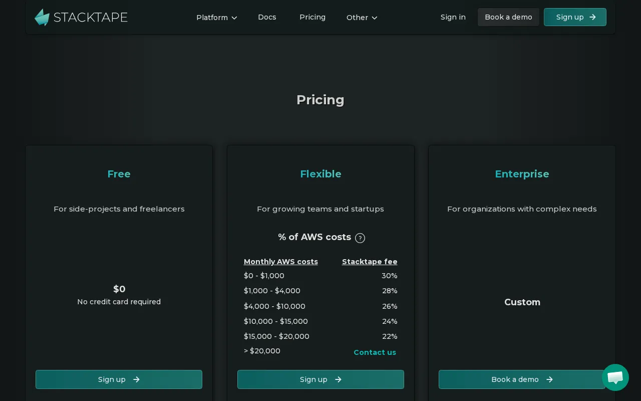 Stacktape — pricing page