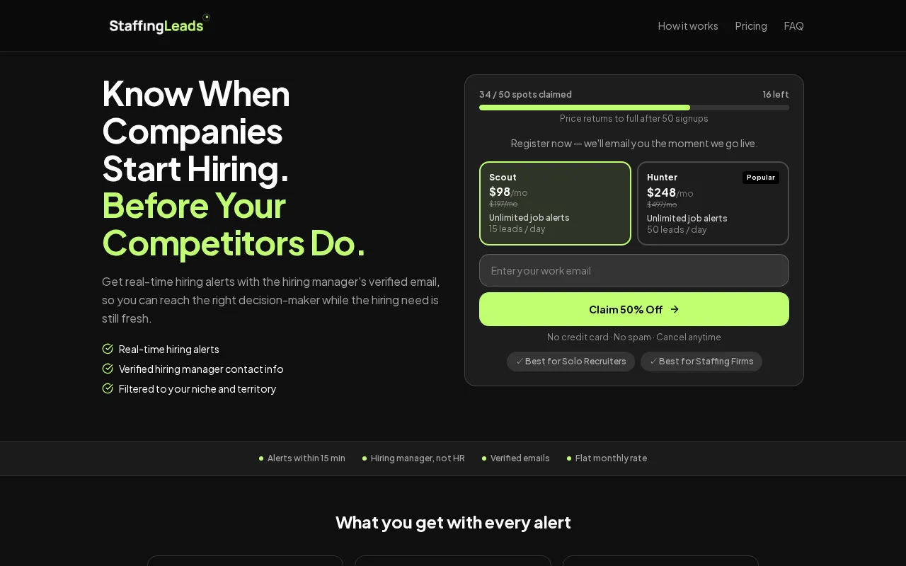StaffingLeads — pricing page