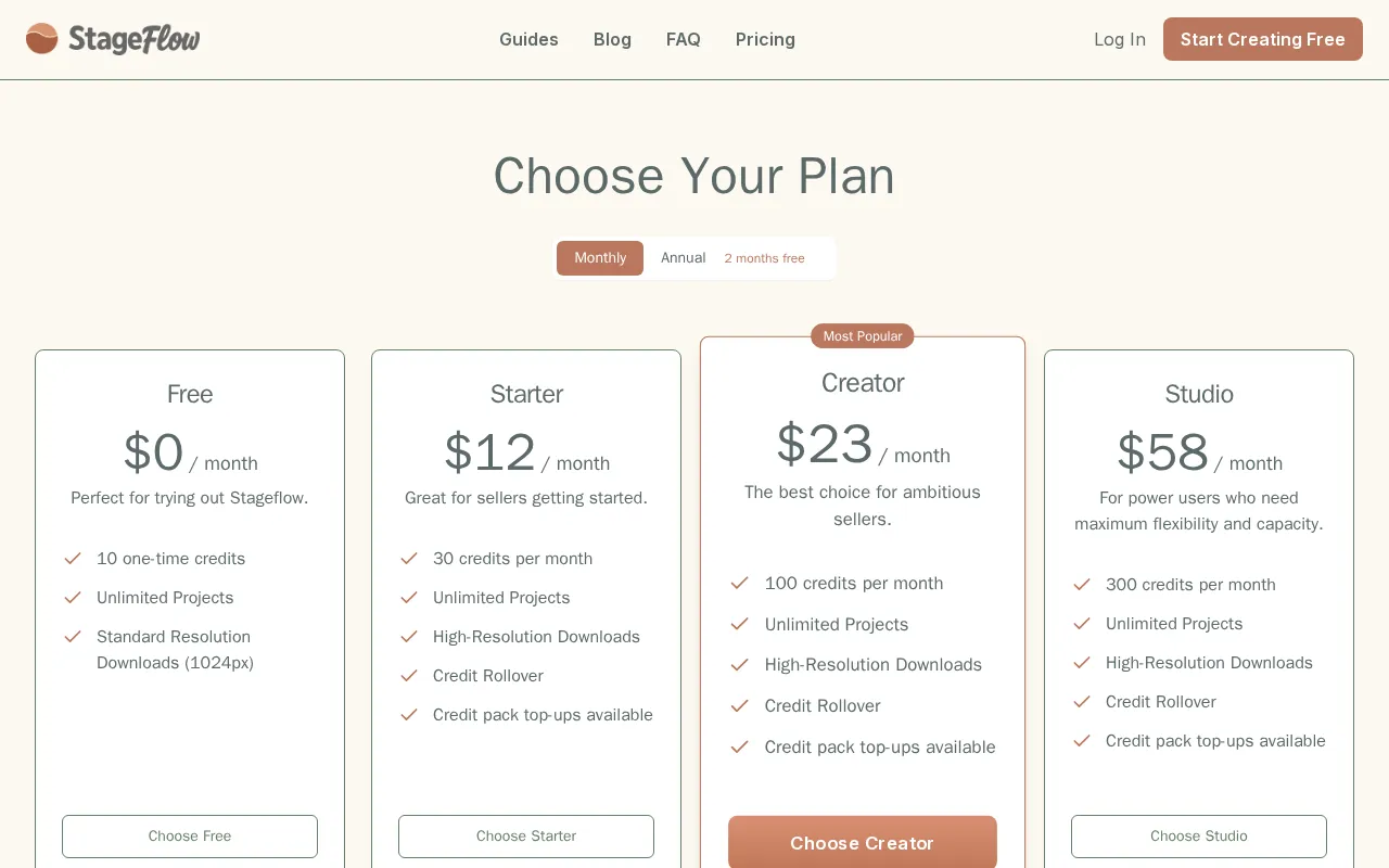 StageFlow — pricing page