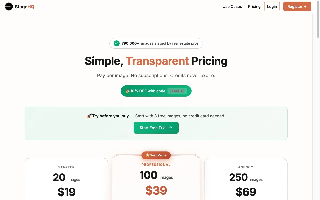 StageHQ AI — pricing page