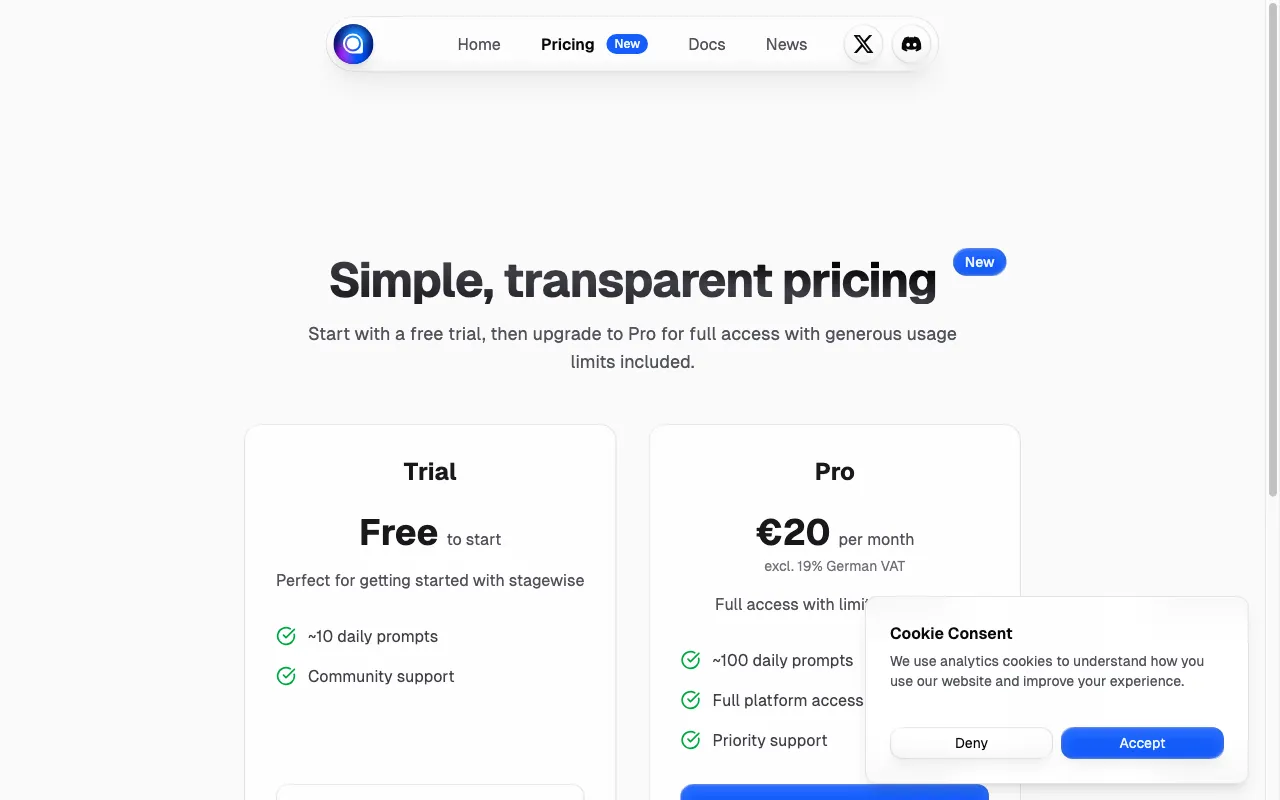 stagewise — pricing page