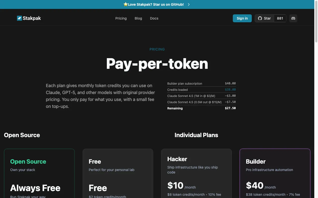 Stakpak.dev — pricing page