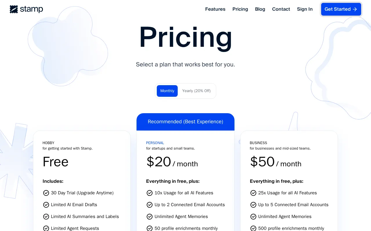 Stamp — pricing page