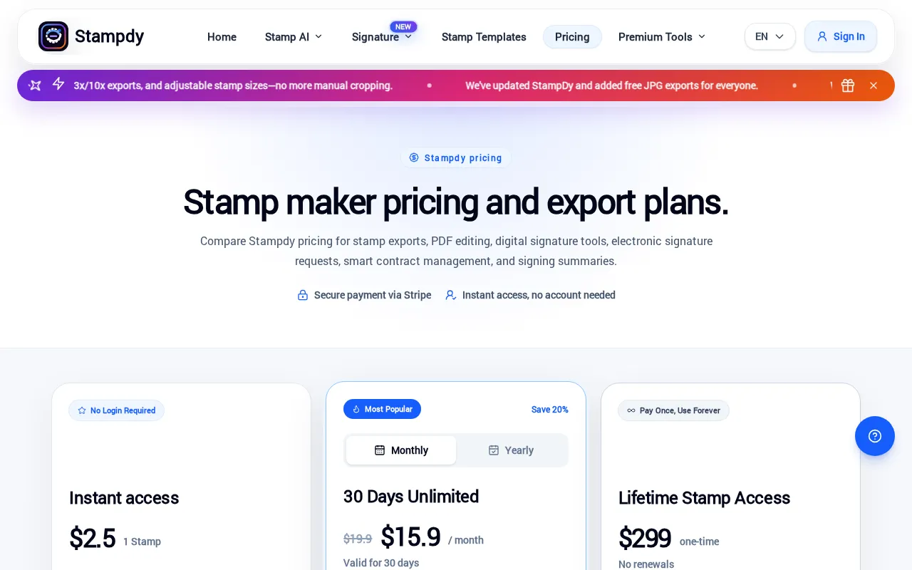 Stampdy — pricing page