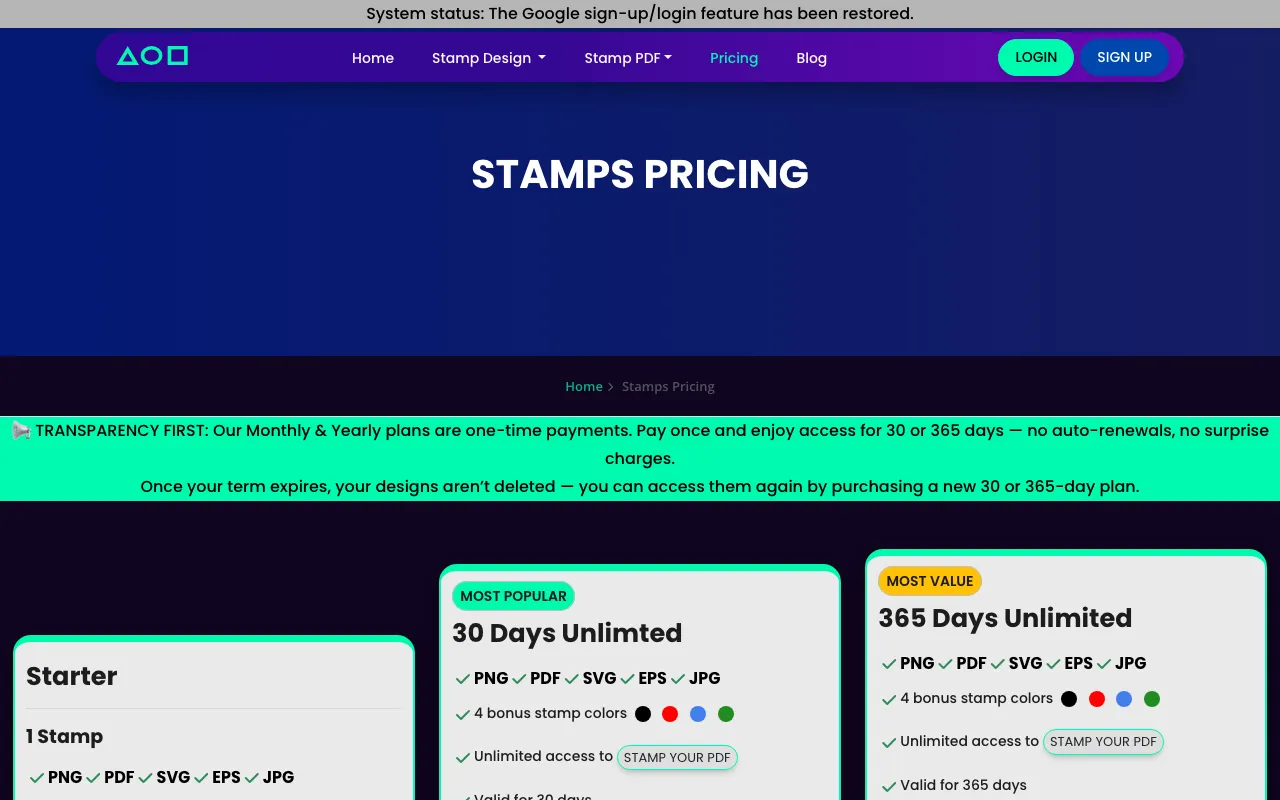 StampJam — pricing page
